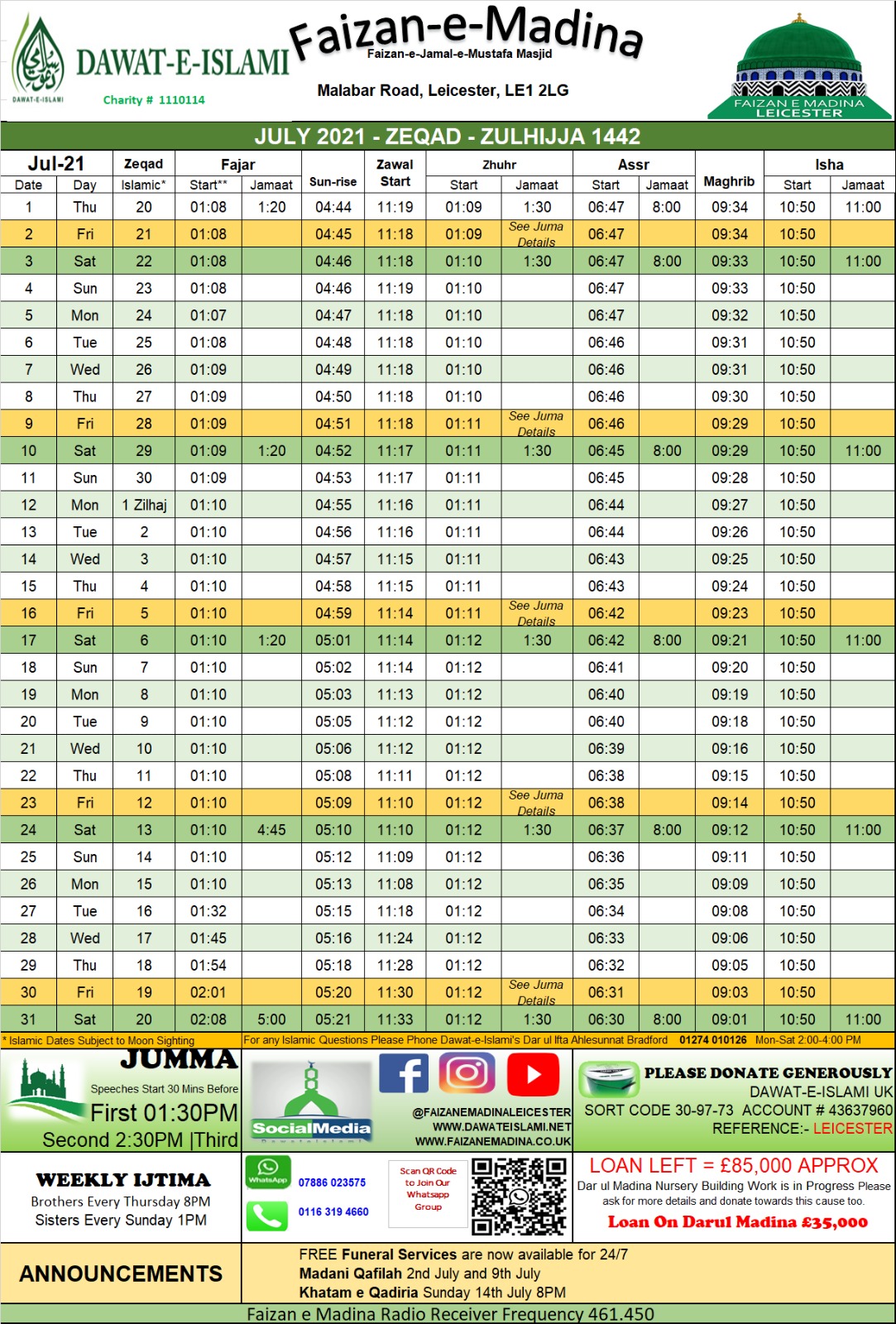 masjid usman namaz timetable leicester